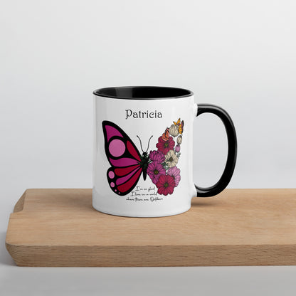 Personalized Name and Birth Month Flowering Butterfly Coffee Cup with Color Inside
