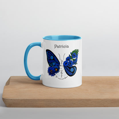 Personalized Name and Birth Month Flowering Butterfly Coffee Cup with Color Inside