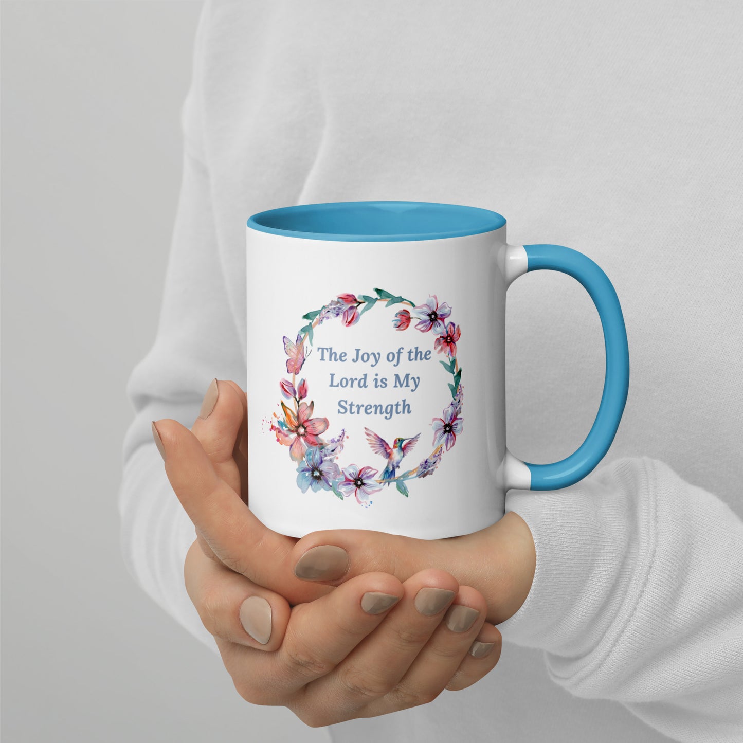 The Joy of the Lord With Flowers and Butterflies Mug With Color Inside