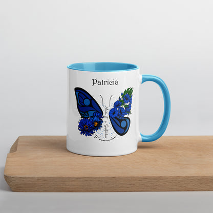 Personalized Name and Birth Month Flowering Butterfly Coffee Cup with Color Inside