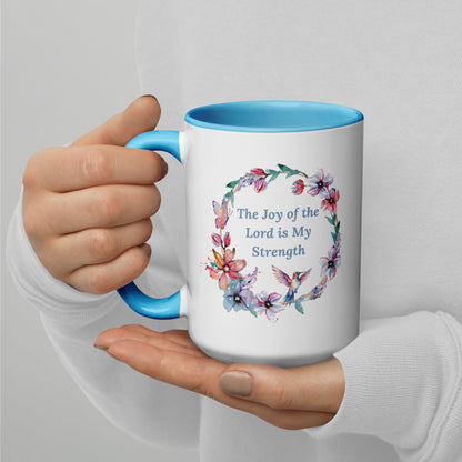 The Joy of the Lord With Flowers and Butterflies Mug With Color Inside