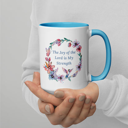 The Joy of the Lord With Flowers and Butterflies Mug With Color Inside