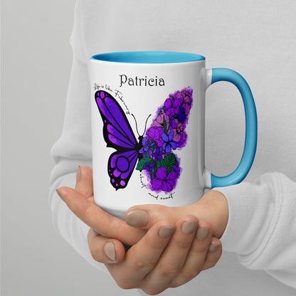 Personalized Name and Birth Month Flowering Butterfly Coffee Cup with Color Inside