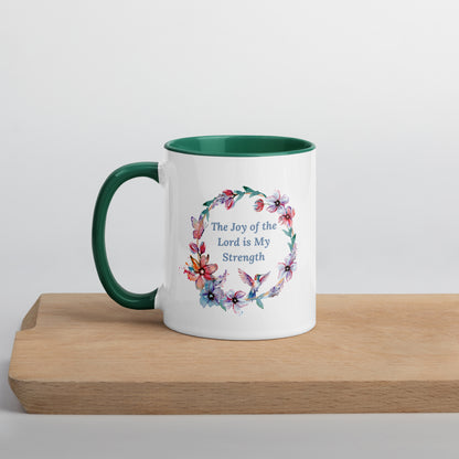 The Joy of the Lord With Flowers and Butterflies Mug With Color Inside