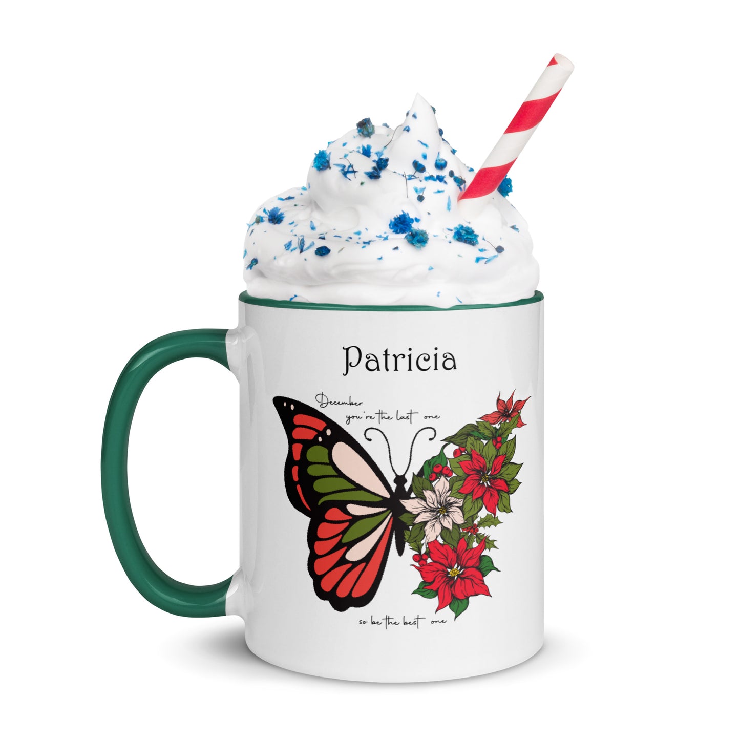Personalized Name and Birth Month Flowering Butterfly Coffee Cup with Color Inside