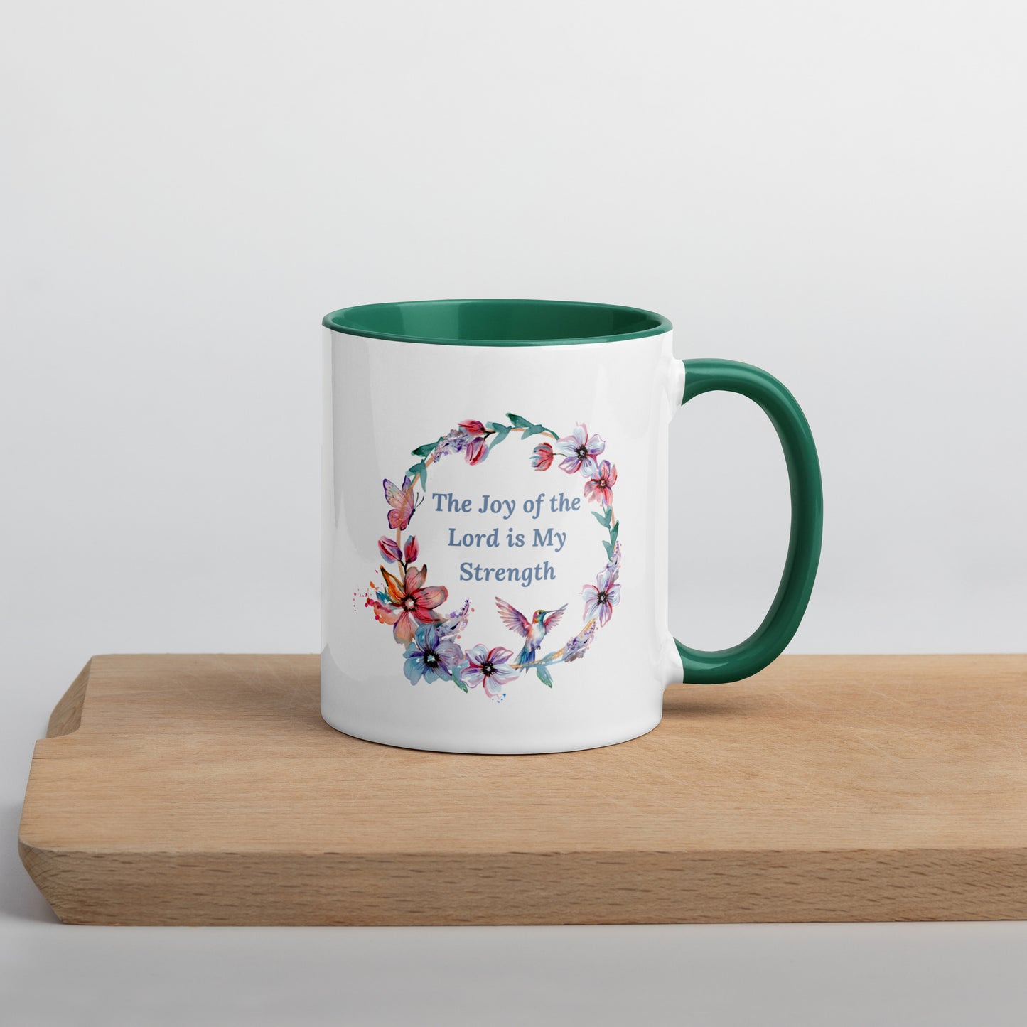 The Joy of the Lord With Flowers and Butterflies Mug With Color Inside