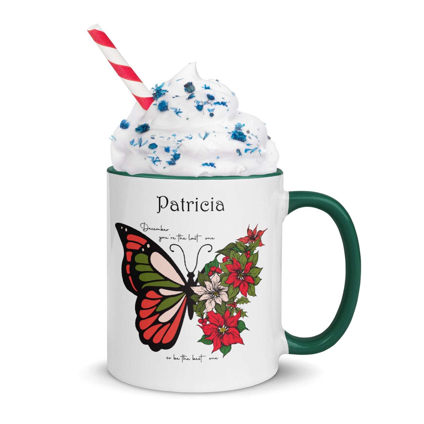 Personalized Name and Birth Month Flowering Butterfly Coffee Cup with Color Inside