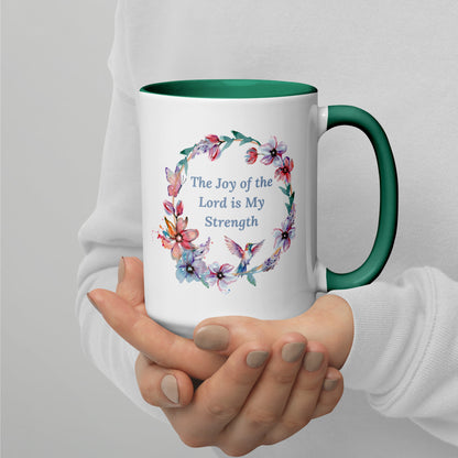 The Joy of the Lord With Flowers and Butterflies Mug With Color Inside