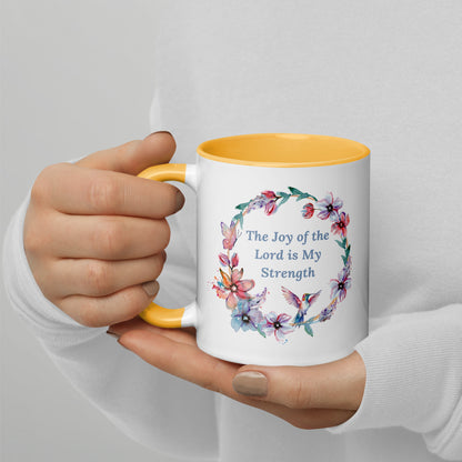 The Joy of the Lord With Flowers and Butterflies Mug With Color Inside