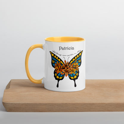 Personalized Name and Birth Month Flowering Butterfly Coffee Cup with Color Inside