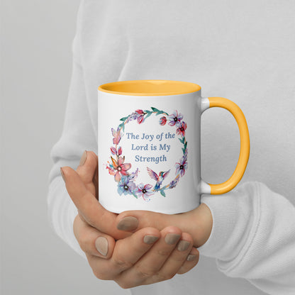 The Joy of the Lord With Flowers and Butterflies Mug With Color Inside