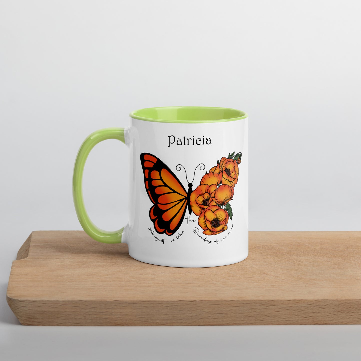 Personalized Name and Birth Month Flowering Butterfly Coffee Cup with Color Inside