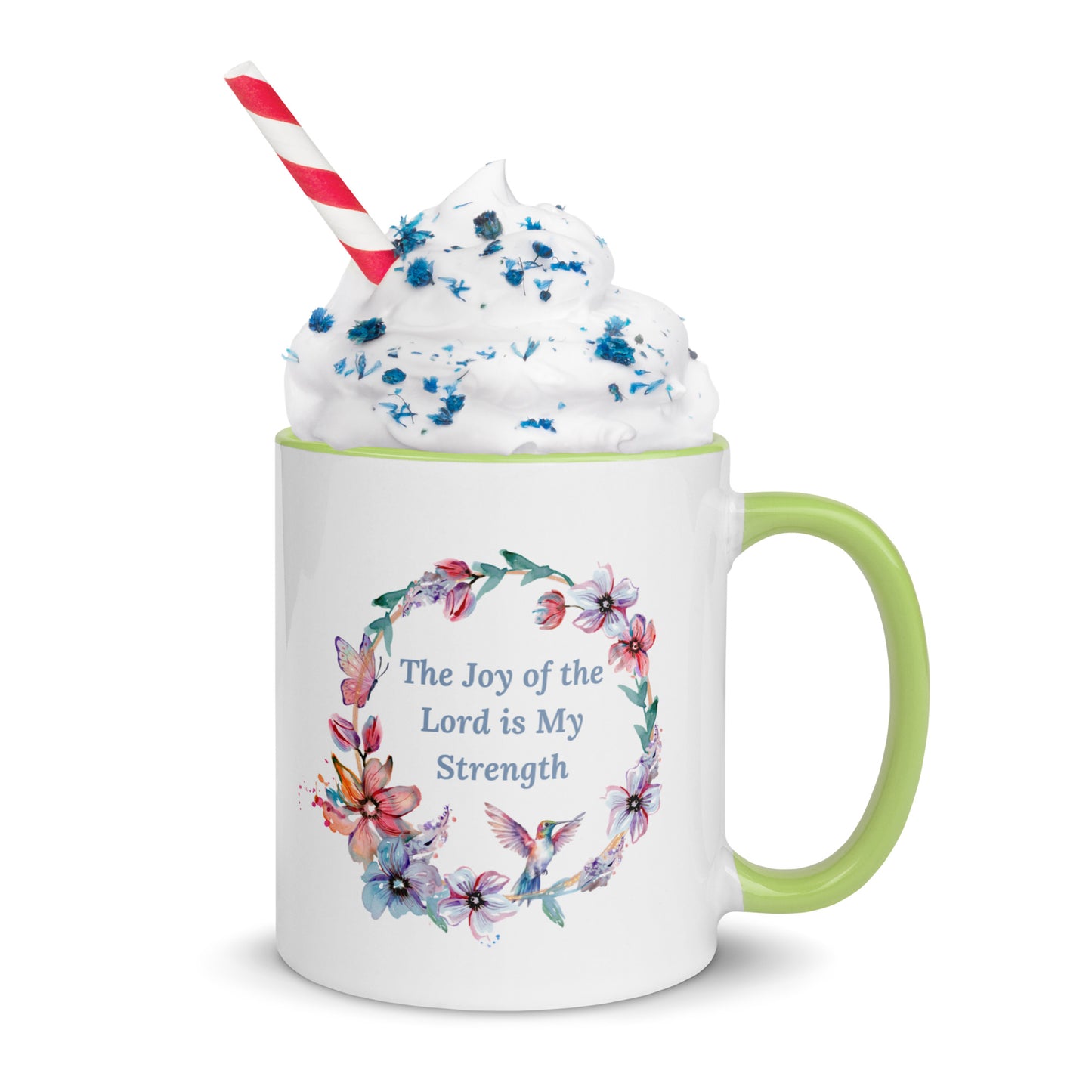 The Joy of the Lord With Flowers and Butterflies Mug With Color Inside