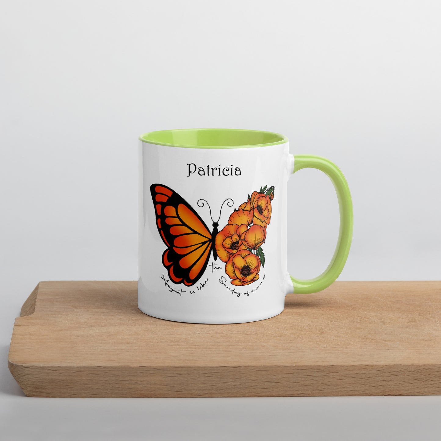 Personalized Name and Birth Month Flowering Butterfly Coffee Cup with Color Inside