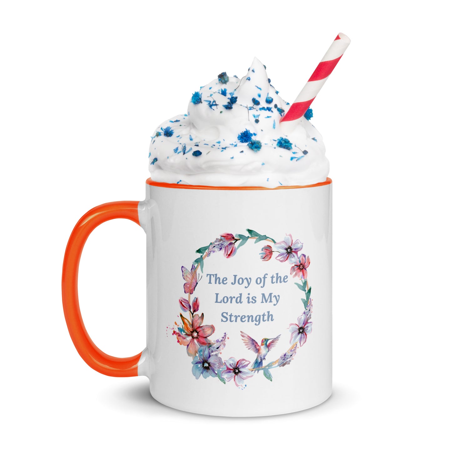 The Joy of the Lord With Flowers and Butterflies Mug With Color Inside
