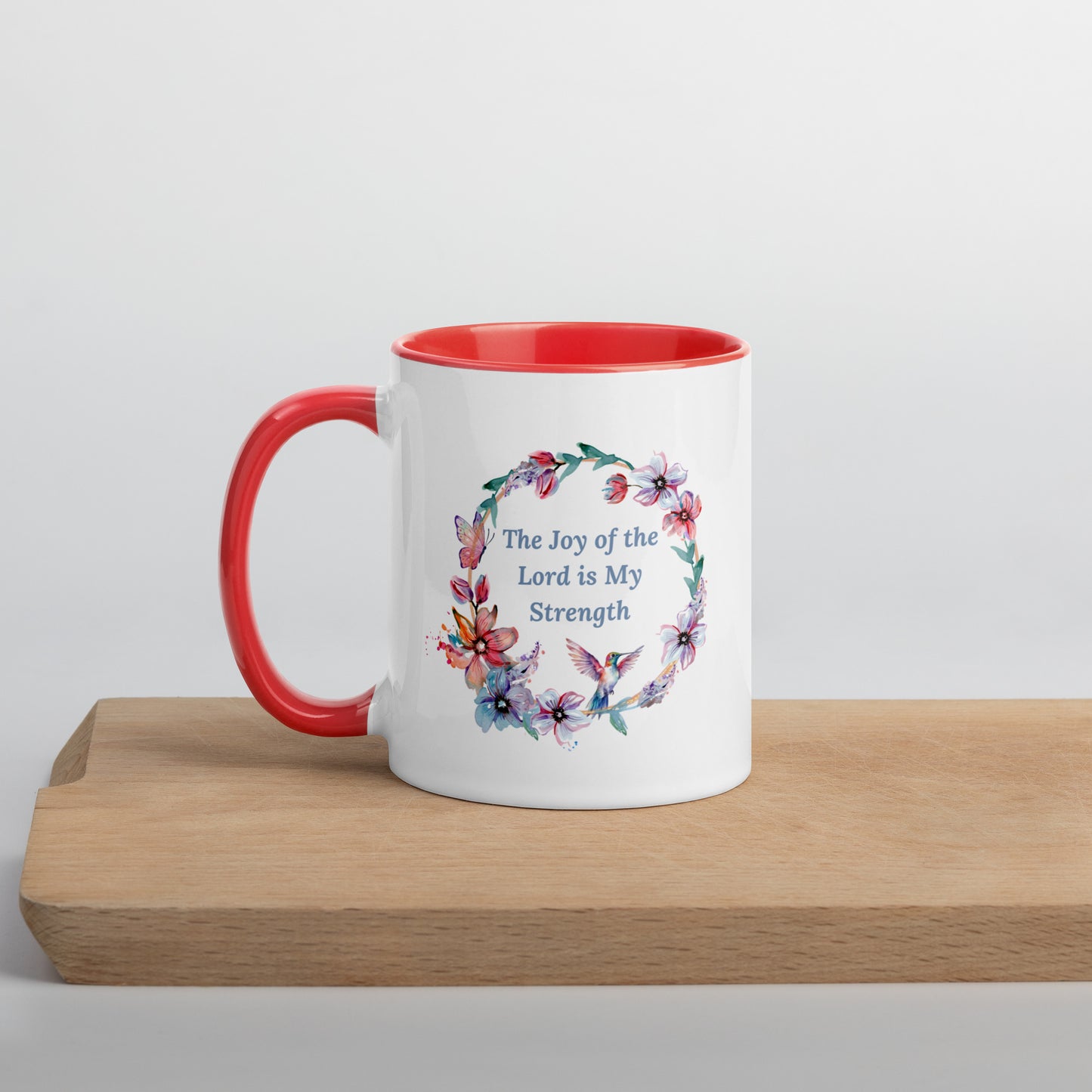 The Joy of the Lord With Flowers and Butterflies Mug With Color Inside