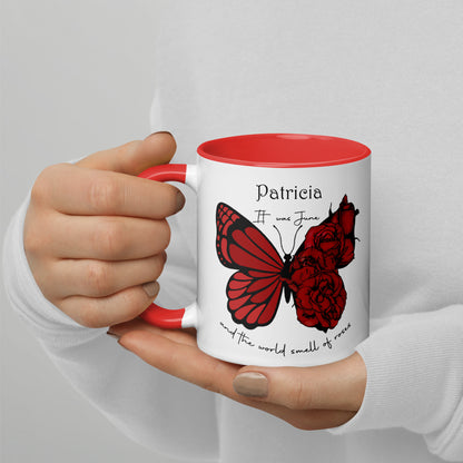 Personalized Name and Birth Month Flowering Butterfly Coffee Cup with Color Inside