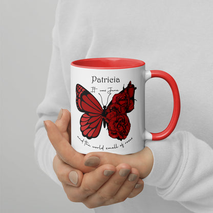 Personalized Name and Birth Month Flowering Butterfly Coffee Cup with Color Inside