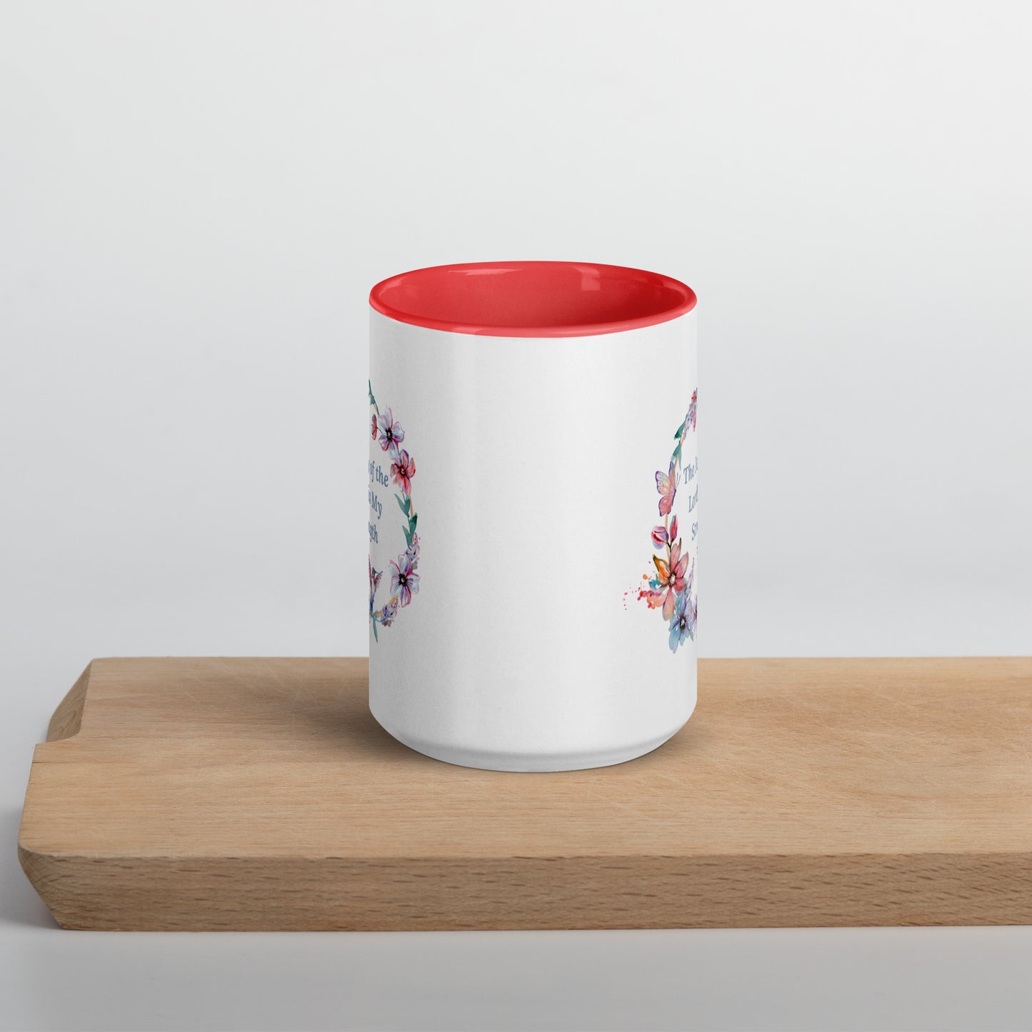 The Joy of the Lord With Flowers and Butterflies Mug With Color Inside