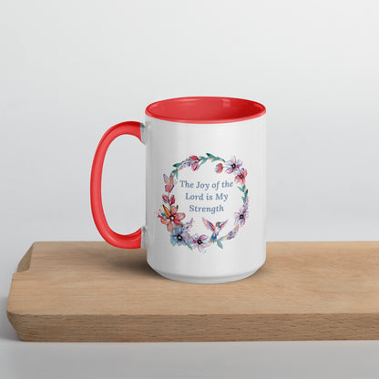 The Joy of the Lord With Flowers and Butterflies Mug With Color Inside