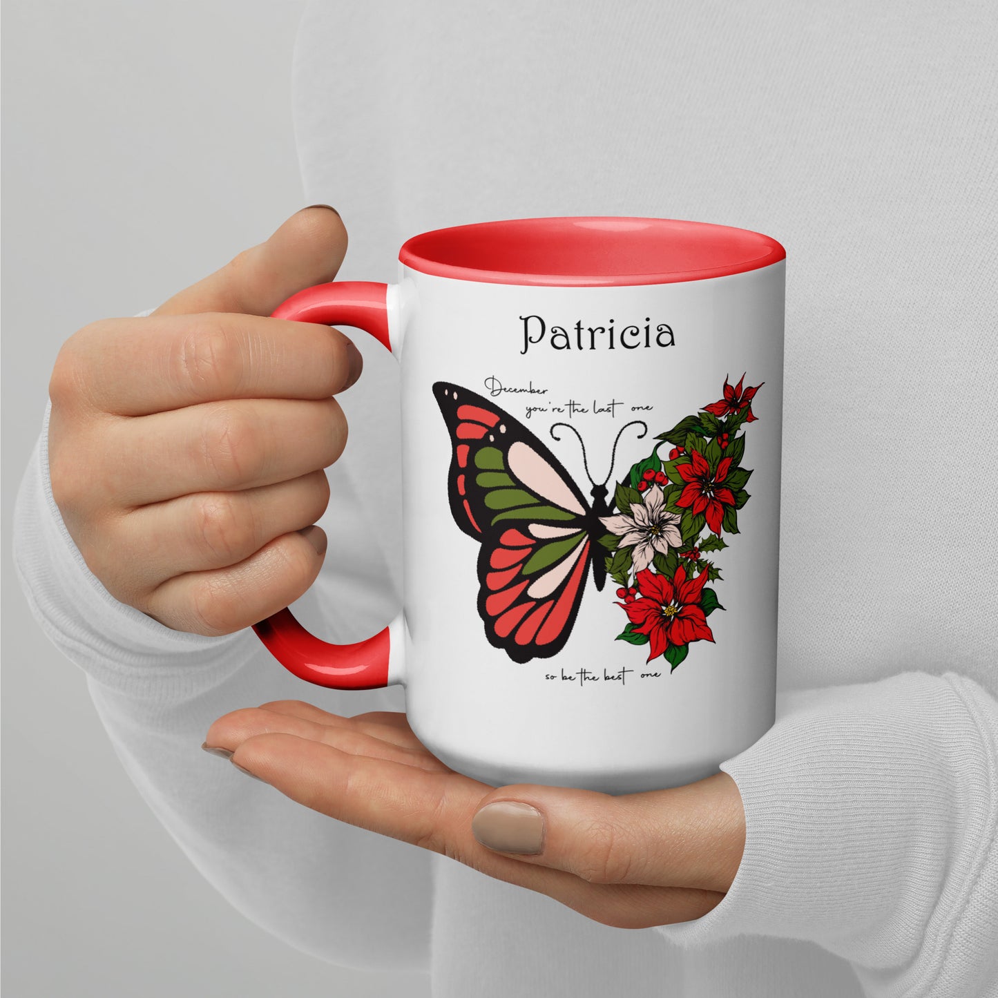 Personalized Name and Birth Month Flowering Butterfly Coffee Cup with Color Inside