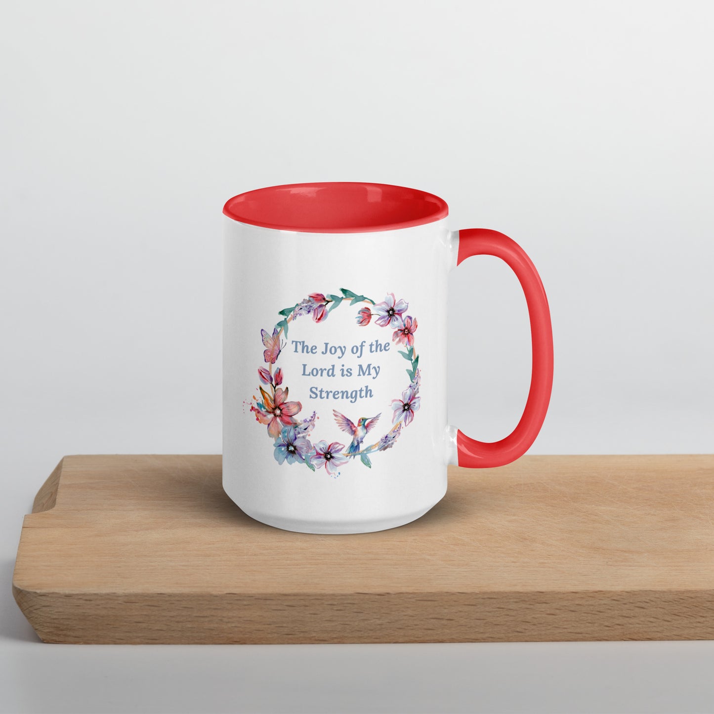 The Joy of the Lord With Flowers and Butterflies Mug With Color Inside
