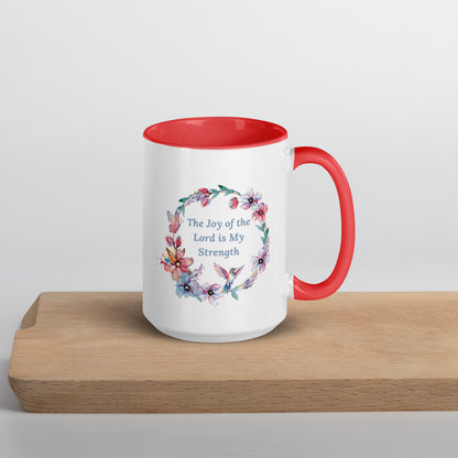 The Joy of the Lord With Flowers and Butterflies Mug With Color Inside