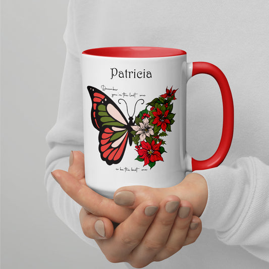 Personalized Name and Birth Month Flowering Butterfly Coffee Cup with Color Inside