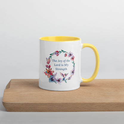 The Joy of the Lord With Flowers and Butterflies Mug With Color Inside