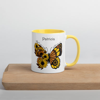 Personalized Name and Birth Month Flowering Butterfly Coffee Cup with Color Inside